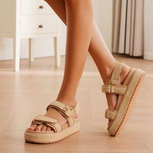 Women's Raffia Sandals Platform Open Toe Espadrille Sandals